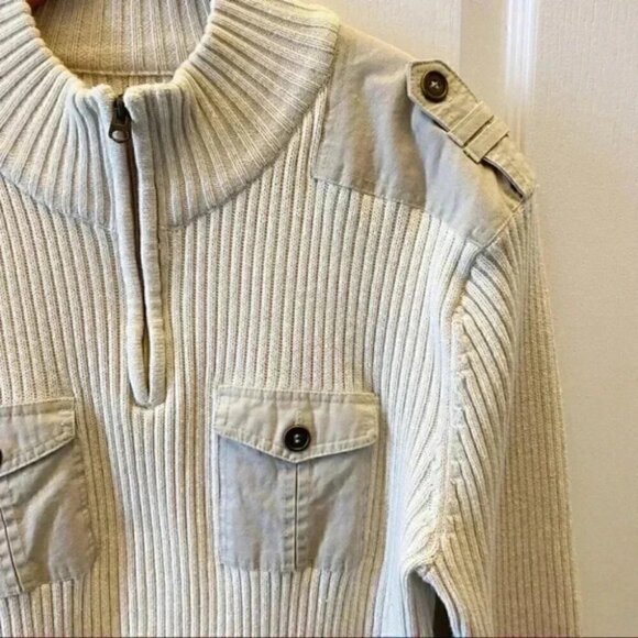 American Rag Mens Sweater 1/4 Zip Ribbed Cotton Pullover Beige Size Large - Picture 7 of 16